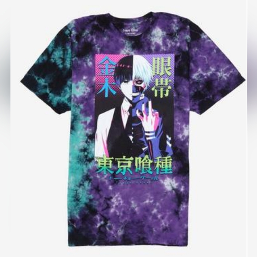 Tokyo Ghoul Ken Kaneki Split Face Tie-Dye Funimation Purple Graphic T-Shirt Sz S